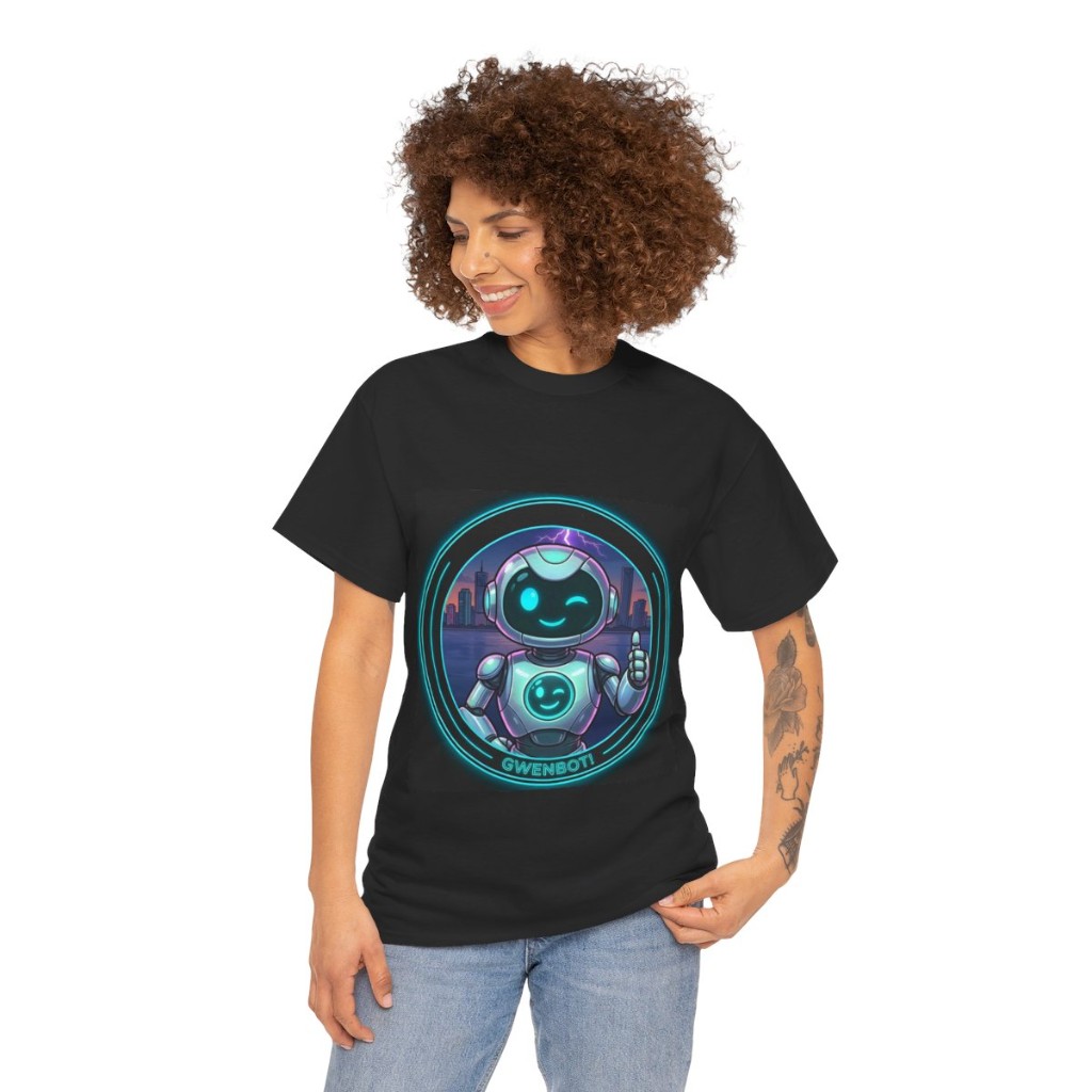 Black t-shirt with GwenBot circular chest graphic