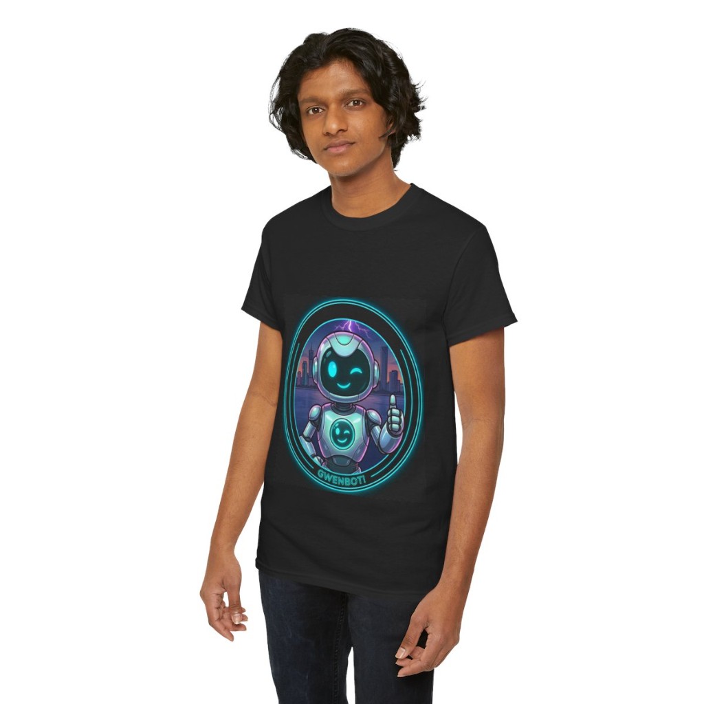 Black t-shirt GwenBot design on model